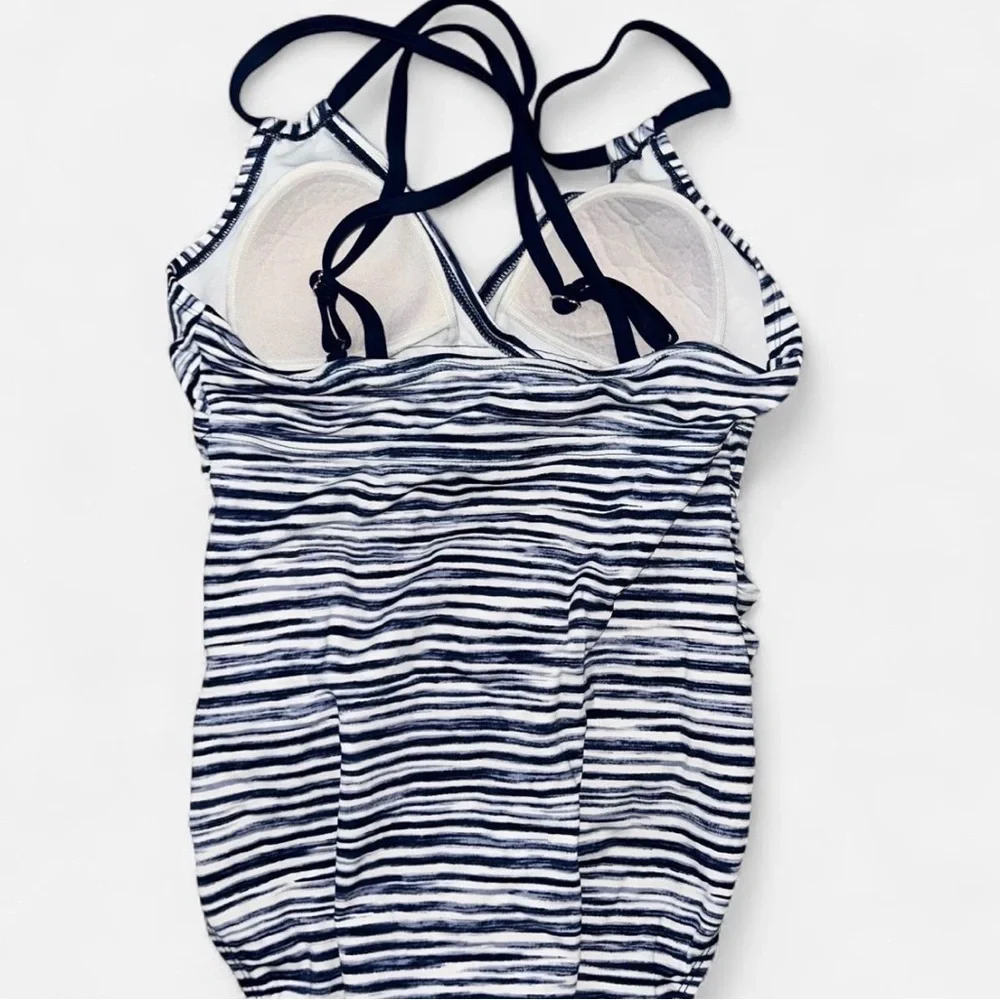Time and Tru Black and White Striped One Piece Swimsuit